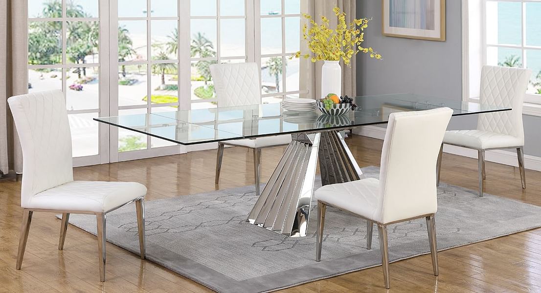 Dominique Extendable Glass Top Dining Table